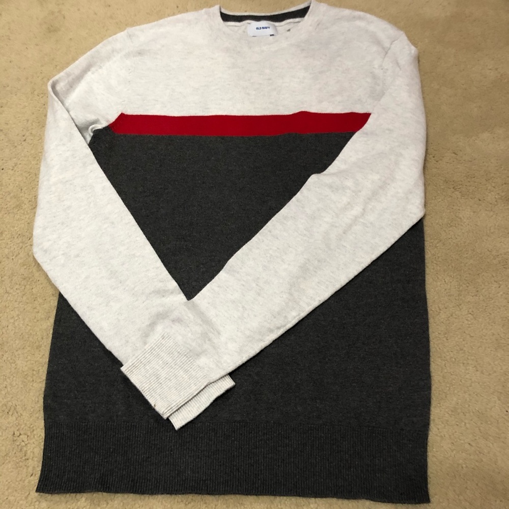 Old Navy cream, red, grey color blocked sweater